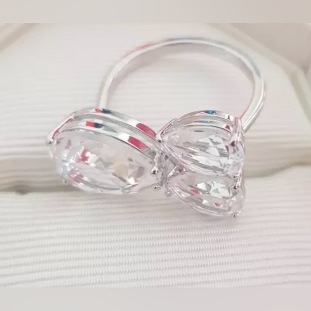 Signed Swarovski Silver Millenia Pear Ring, Clear Stones, 8/58, Authentic, New